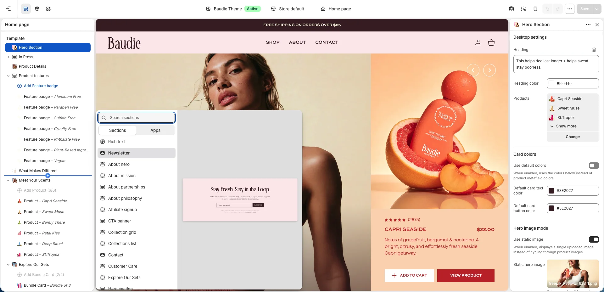 Section settings in the Shopify theme editor